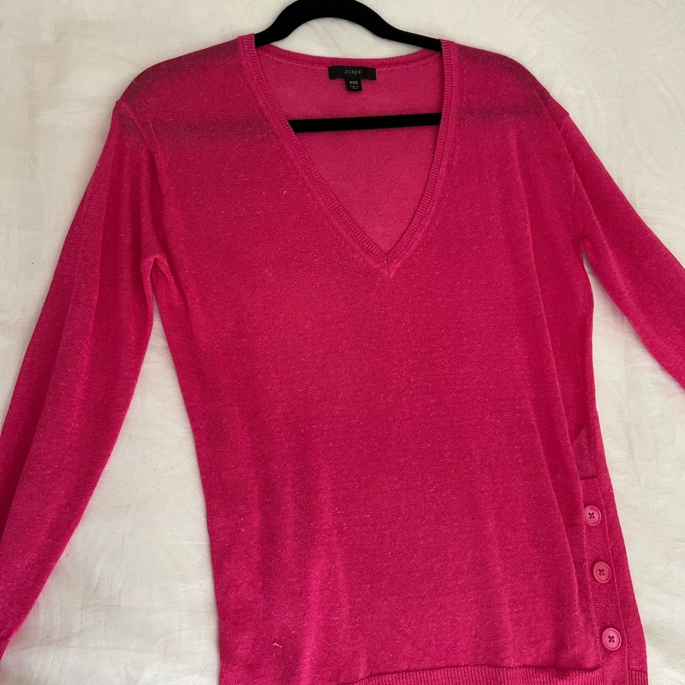 J. Crew Pink V-Neck Sweater Classic Lightweight Knit